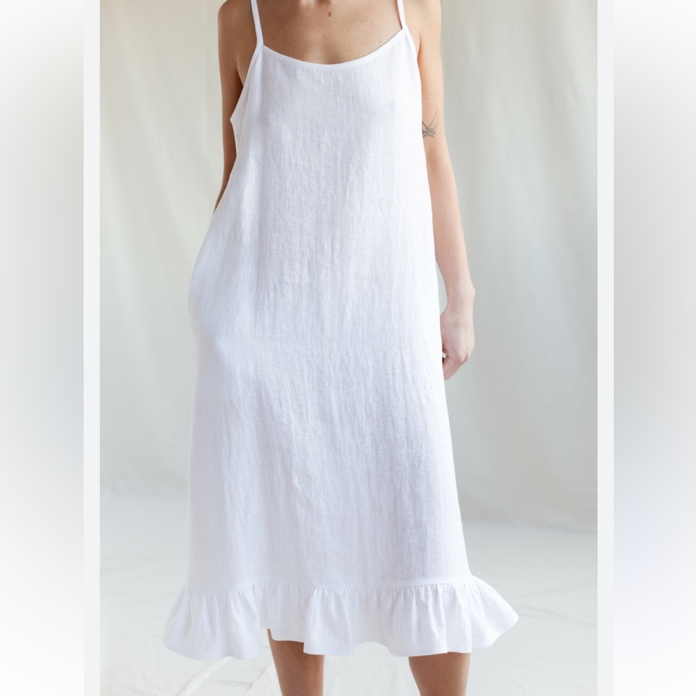 Bellamie White Tiered Slip Midi Dress with Spaghetti Straps